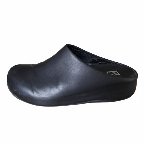 FitFlop SHUV Black Leather Clogs 10 Comfort Work Slip-On Mules - Picture 1 of 15